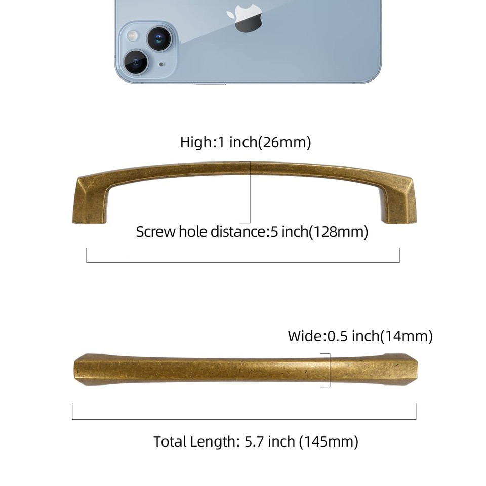 10 Pack 5Inch128mm Antique Brass Pulls Vintage Brass Kitchen