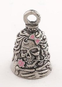 Lady Skull w pink Guardian Bell Motorcycle Harley Luck 