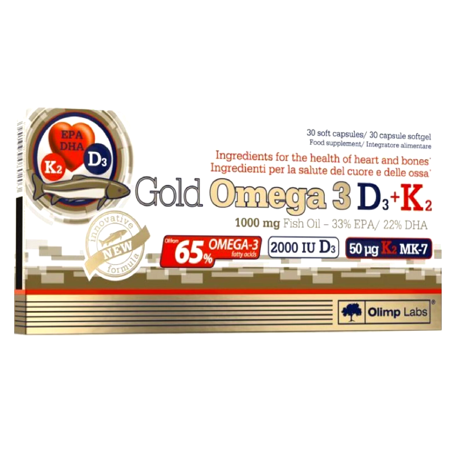OLIMP GOLD OMEGA 3 D3+K2 BONE SYSTEM VITAMIN SUPPORT HEART CIRCULATORY 30 CAPS