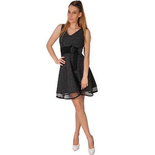 Kleid Cocktail Party Mini festlich ärmellos Silverster Weihnachten Schleife Tüll - Bild 8 von 18