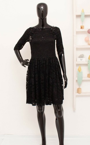 Robe Femme Xhilaration Noire Taille M - Maille Dentelle, Manches Longues, Ajustée-Évasée, Neuve Sans Étiquettes