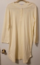 Carol Hochman Nightgown Soft Yellow, White Lace  Embroidery, with 4 Buttons EUC
