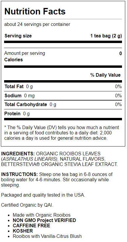 NOW Foods Better Off Red Tea Rooibos with Vanilla-Citrus Blush 24 Bag(S)