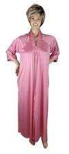 Vintage 80s Vassarette Underneath It All Pink Poly Satin Zip Up Robe Nightgown M