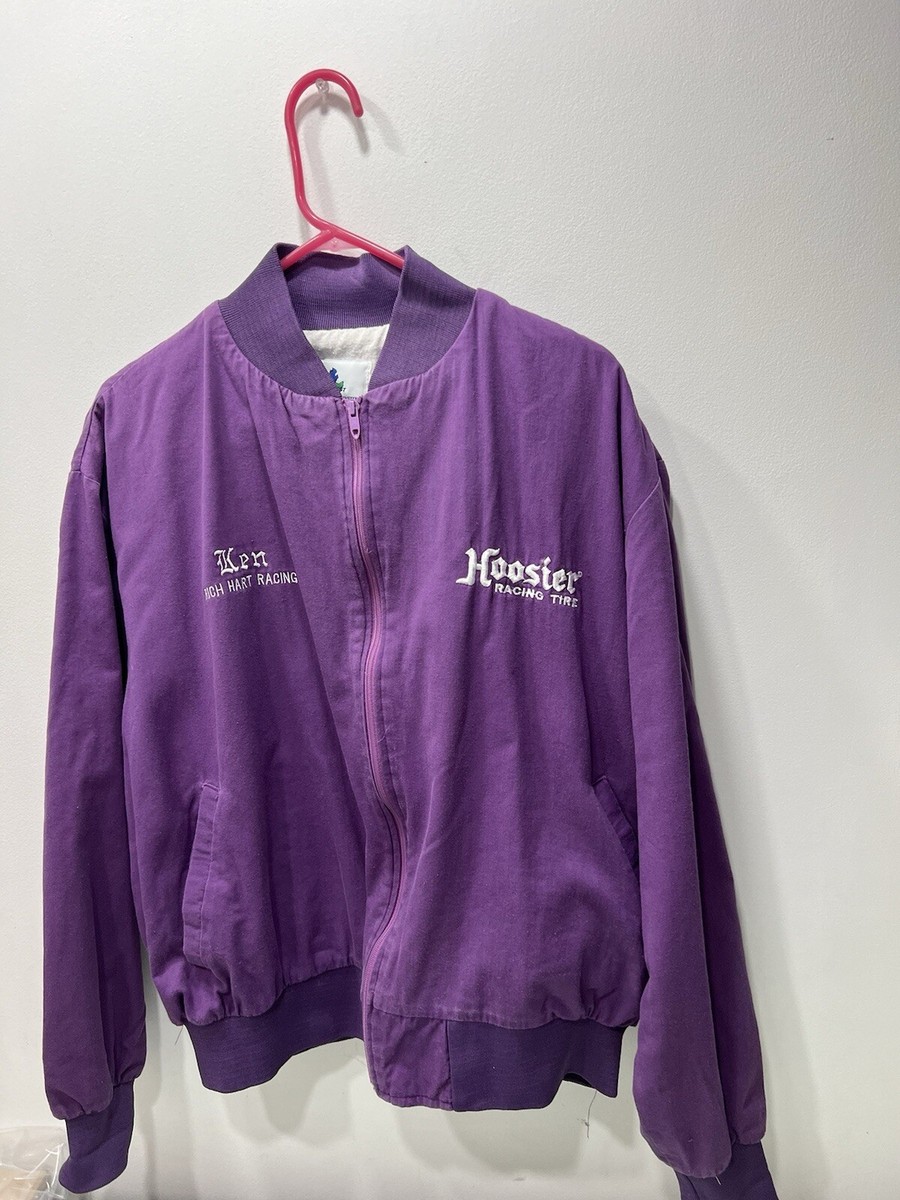 Vintage Purple Hoosier Racing Tire Mens Jacket Quilted Size XL 