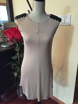 NWT Elizabeth & James Nude Jersey Black Leather Studded Shoulders Mini Dress  XS | eBay
