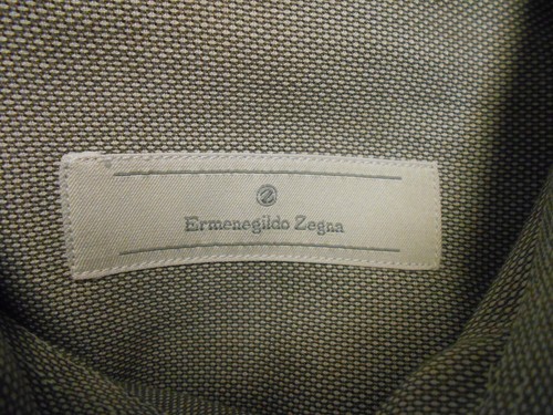 Neuwertig Ermenegildo Zegna Herren grau Mikromuster langärmeliger Spitzenkragen Shirt L