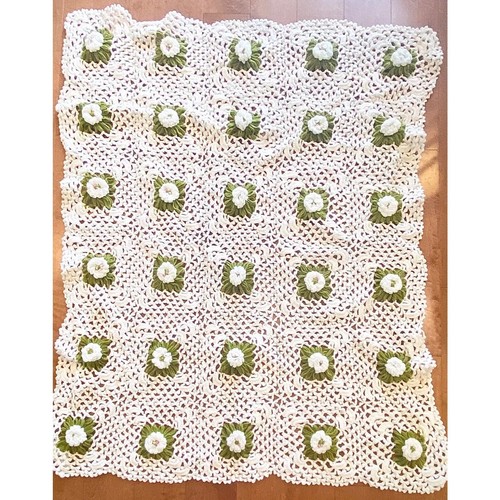 Manta de Colección Boho Cottagecore Hecha a Mano Floral Crochet Afgana Grandmacore - Imagen 2 de 4