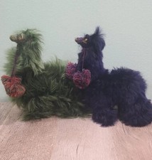 2 Alpaca Fur Llama Plush Stuffed Animal Handmade Toy 7  8" Purple Green