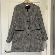 Ashley Brooke Coat 16 Navy/white Long Sleeves Buttons Lined Faux Pockets