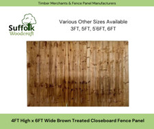 4FT x 6FT Brown Treated Closeboard Garden Fence Panel. Various Sizes Available!