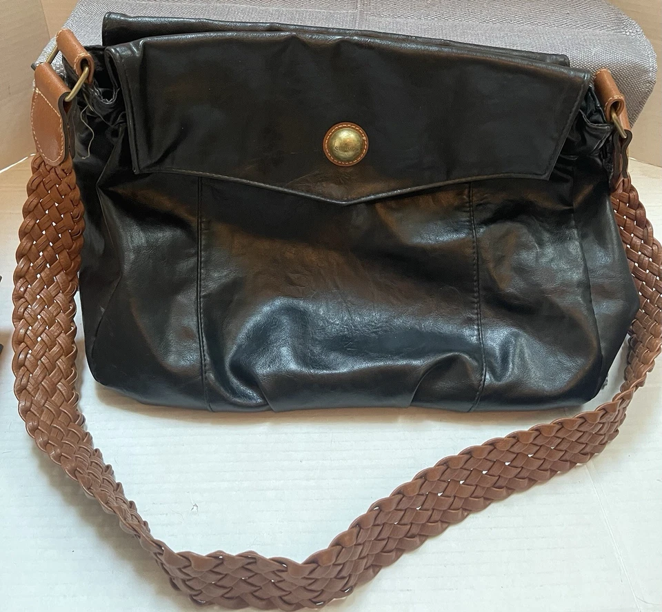 BOLSO DE CUERO NEGRO CAPEZIO VINTAGE CON CORDONES LATERALES-CORREA TEJIDA PARA EL HOMBRO Foto 2 de 4