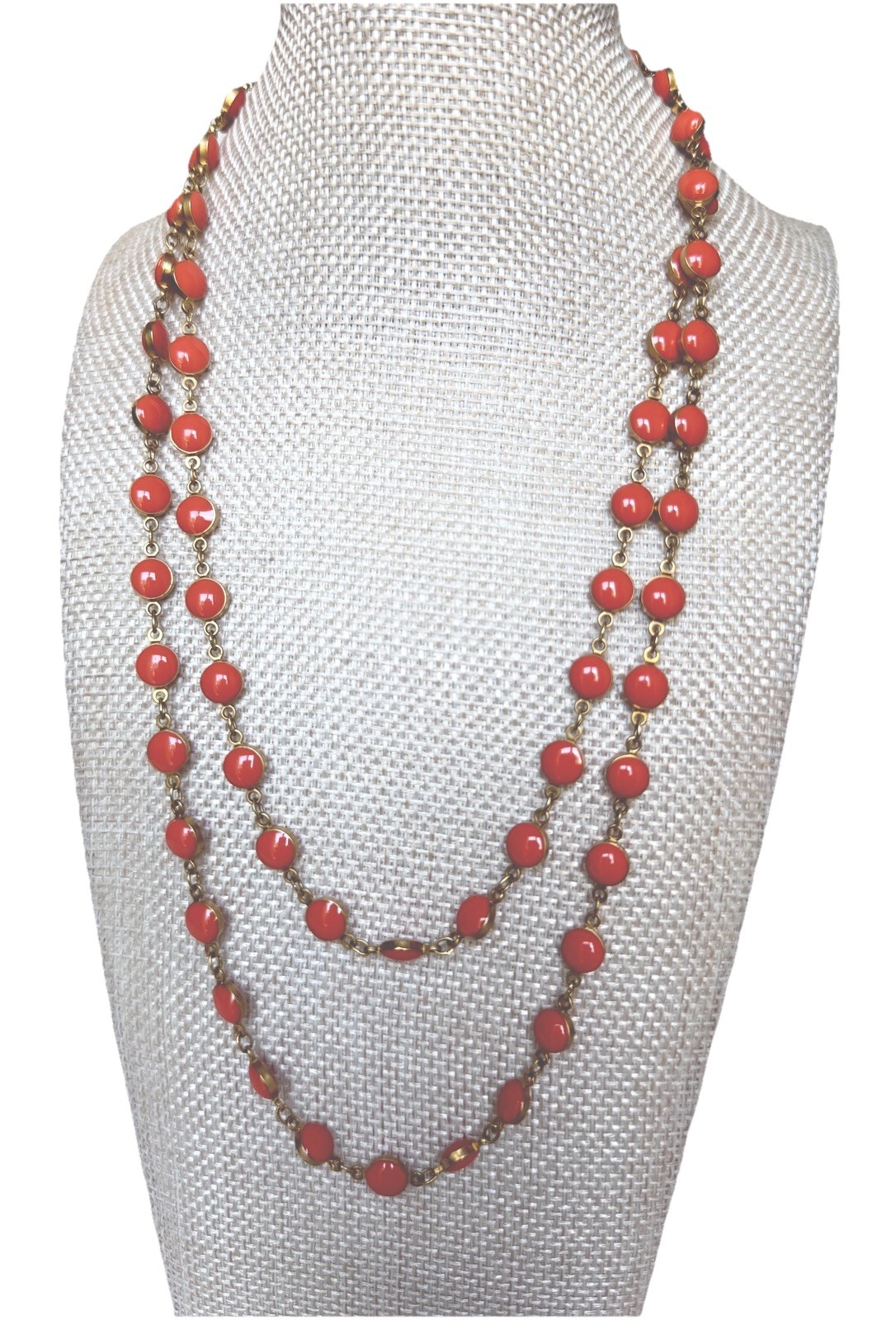 Spartina 449 Orange Enamel Cabochon Link Chain Necklace Gold-tone Mermaid Charm