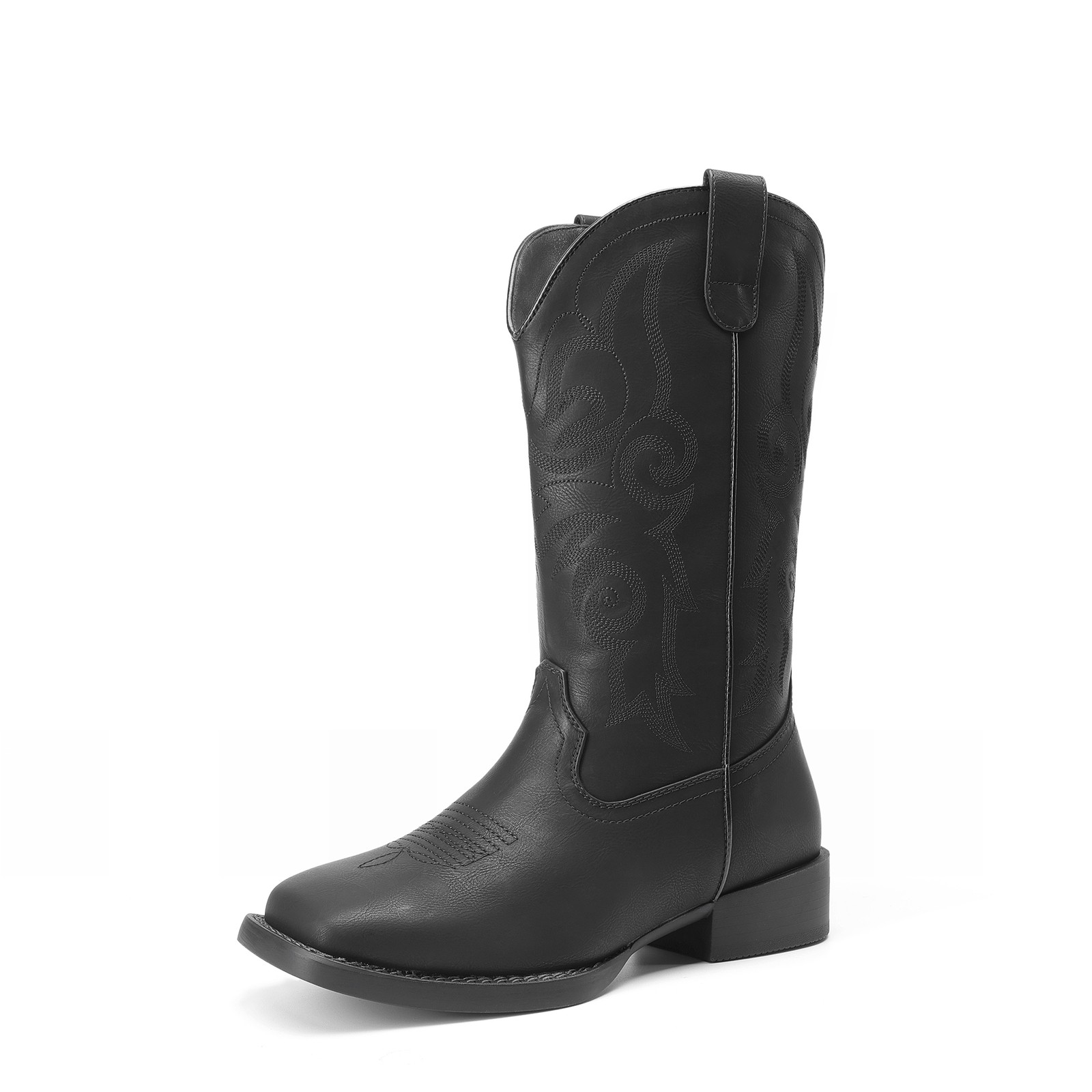 Women Mid Calf Boots Cowboy Cowgirl Boots Embroidered Square Toe Western Boots