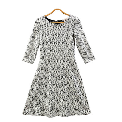 Esprit Dress Womens A-line Size S White Black Textured Stretch Knit 3/4 Sleeve