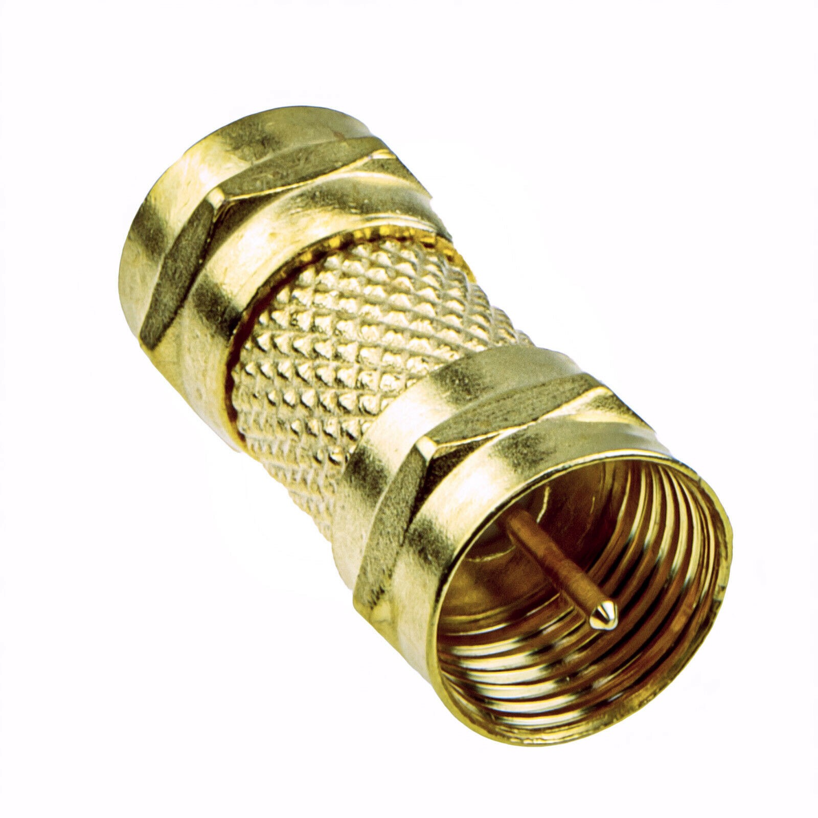 F type screw On Plug to Plug Satellite adapter Coupler GOLD