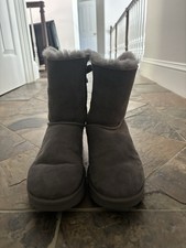 UGG Women s Gray Suede Fur Trim Bow Logo Mid-...