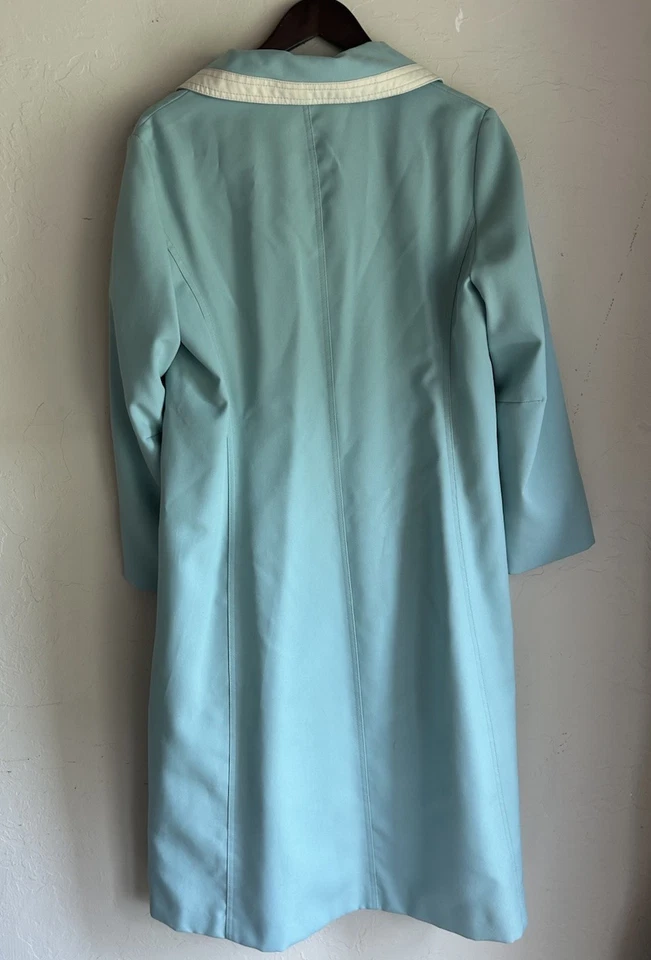 Винтажный 1960-х Jerold Baby синий Peacoat длинный куртка подпоясанный M мод ретро воротник - Изображение 3 из 4