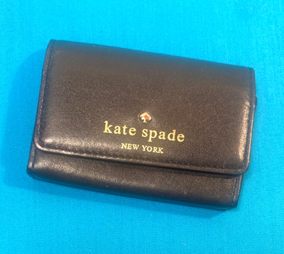 A Vintage Rare HTF Black Leather Kate Spade ID Card Business Card Holder Wallet