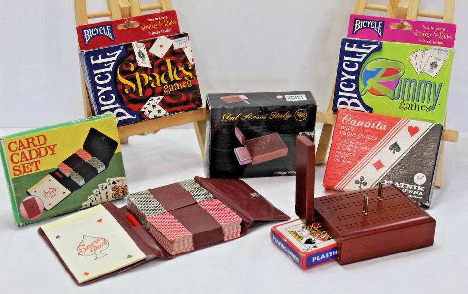 Play Card Games Cribbage Wood Dal Rossi Italy Bicycle Spades Rummy Canasta Caddy - Image 2 of 4