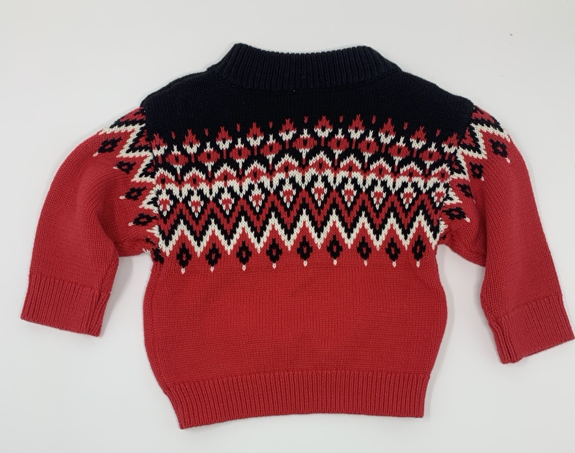 NWT Baby Gap Boys 6-12 Months Red Black Fair Isle Half Zip Sweater