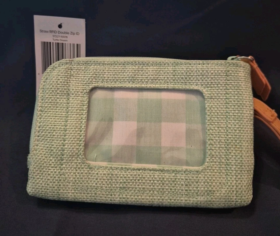 NUEVO Vera Bradley Doble Cremallera Identificación Billetera Paja RFID Tortuga Sueño Muñequera Como Nueva  Foto 3 de 4