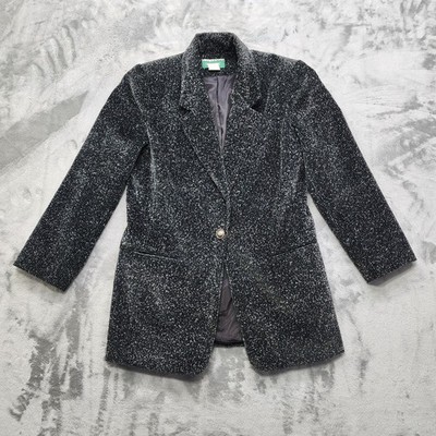 Vintage Coldwater Creek Jacket Womens M Black White Speckled Corduroy Lined 90s