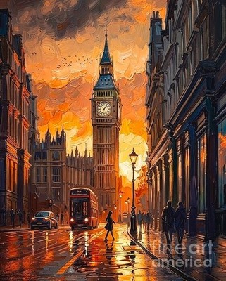 new  handmade Painting on 24''*16'' canvas Big Ben at Sunset by Wendy
