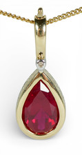 Modern Solid 9ct Yellow Gold Pear Cut Ruby & Diamond Enhancer Necklace Pendant