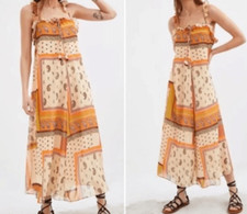 Zara women’s paisley patchwork spaghetti strap ruffle BoHo midi dress size XS