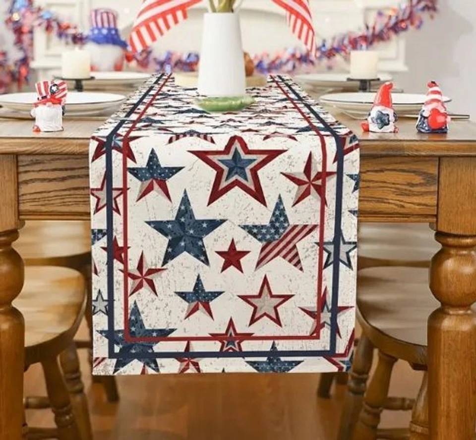 Table Runner 13x108in Woven Polyester Patriotic Stars USA Flag Red White & Blue - Image 2 of 4