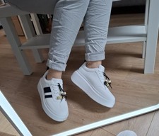 Italy Style Plateau Sneaker Schnürer mit Perlen in Weiß Gr.  36 - 41