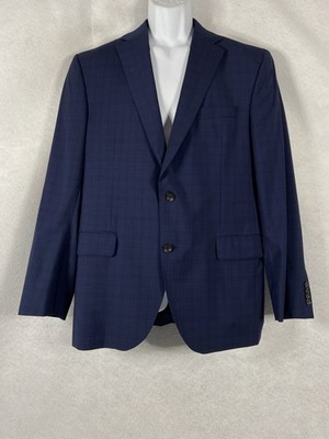 Vtg Jack Victor Jacket Mens 44R Blue Napoli CT Sport Coat Plaid Super 100 S Wool