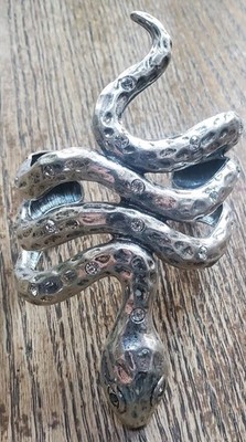NICE Signed Snake Cuff Bracelet CN Maker's Mark Clear Stones