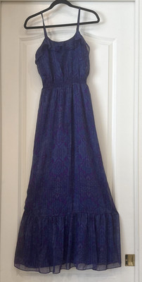 Express Maxi Dress Sz S Purple Pasley Chiffon Sheer Lined Gold Thread Fairy