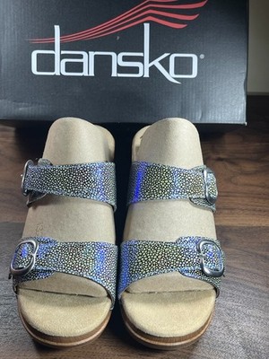 Dansko Sophie Iridescent Blue Metallic Leather Sandals US 11 Women's Comfort NIB