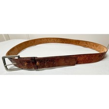 Vintage Embossed Leather Belt Brown Western Tooled Distressed Size 38