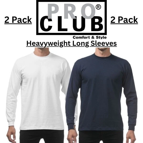 Camisa Pro Club ProClub Peso Pesado Manga Larga 2 PACK Foto 2 de 4