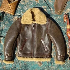 Sheepskin WW2 B3 Men's RAF Aviator Real Leather Jacket Coat Bomber Flying