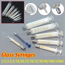 1ml - 120ml Glass Reusable Chemistry Injector Syringes Sampler Lab Glassware