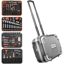 REALTEK 123 Piece Tool Set with Aluminum Case, Mechanics Tool Set with