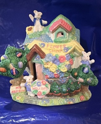 Hoppy Hollow Easter Village Flower Shop 2003 Ceramic Collectable Colorful Bunny