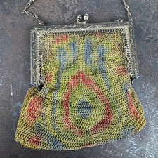 Antique c.1920s Art Deco Painted Mesh Purse Bag - VTG Flapper Fashion Accessory