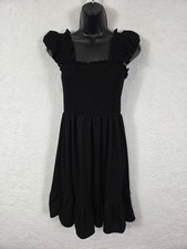 Womens Smocked Ruffle Strap Dress S Black Milkmaid Peasant Sundress Ruffle Hem