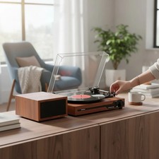 Vinyl Record Player with Speakers,Bluetooth Portable Turntable for Vinyl Records