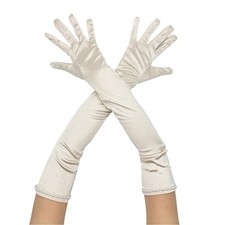 1920s Beaded Embroidered Elbow Length Stretch Satin Opera Gloves Bridal Wedding