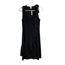 Cache Solid Black Ruffle Sleeveless Shift Dress Womens Size 4 Luxury NEW Chic