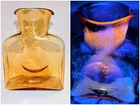 Vtg Blenko Amber Glass Double Spout Water Bottle Carafe 384 Cadmium Glow 8" MCM