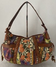 Fossil Patchwork Hobo Shoulder Bag Canvas Lea...