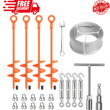 4 Pcs 18" Fully Welded Ground Anchors Shed Anchors Kit with 1/8" Galvanized Cabl